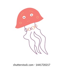 Vector illustration of cute jellyfish with eyes.