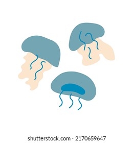 Vector illustration of cute jellyfish on isolated background. 