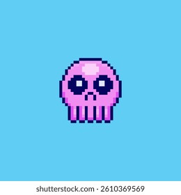 Vector Illustration of Cute Jellyfish with Pixel Art Design, perfect for game assets themed designs