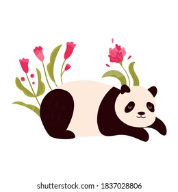 Vector illustration of cute joyful panda. Animal character design