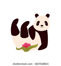 Ilustración vectorial del bonito panda alegre. Diseño de carácter animal sobre fondo blanco