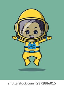 vector illustration of cute jumping astronaut. science technology icon concept