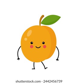 Vector illustration of cute kawaii apricot isolated on white background.