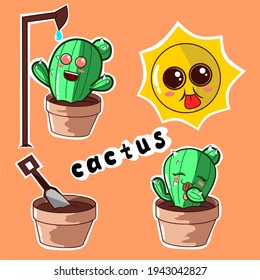 vector illustration of cute kawaii cactus. cactus bundle set