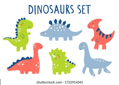 Vector Illustration Cute Kawaii Dinosaur Set Stock Vector Royalty Free