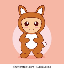Vector illustration of cute kawaii fox. suitable for mascot or sticker