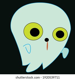 Vector illustration of a cute kawaii ghost on a black background, perfect for Halloween party pictures, children's story books, etc.