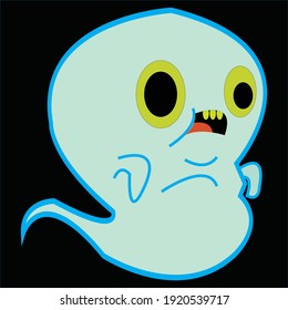 Vector illustration of a cute kawaii ghost on a black background, perfect for Halloween party pictures, children's story books, etc.