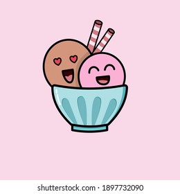 Ilustración vectorial del lindo helado kawaii. apto para pegatinas, decoración, icono de marca