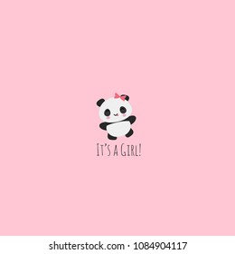 Vector illustration with cute kawaii panda bear and phrase ''It's a girl'', perfect stuff for greeting cards, invitation, baby shower, etc.