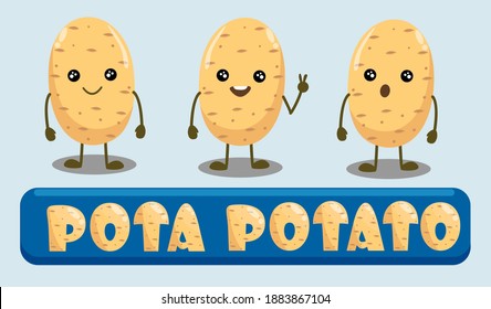 vector illustration of cute and kawaii potato characters. happy and smile. for icons, logos, symbols. pota potato