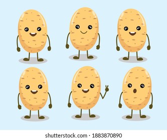 vector illustration of cute and kawaii potato characters. happy and smile. for wallpaper, background, icons, logos, symbols. set potato. six