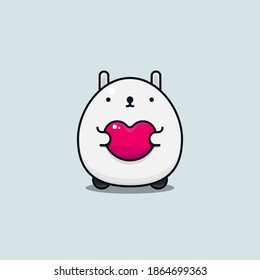 Vector illustration of a cute kawaii rabbit character, holding a pink heart shape symbol, suitable for love, romantic, and Valentine's Day event.