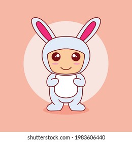Vector illustration of cute kawaii rabbit. suitable for mascot or sticker