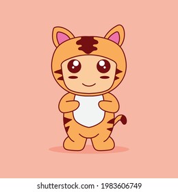 Vector illustration of cute kawaii tiger or cat. suitable for mascot or sticker