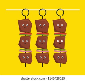 Vector illustration of cute Kebab character hanged on skewer. Eps 10