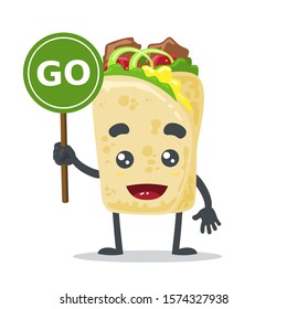 vector illustration of cute kebab mascot (character) holding sign on white background