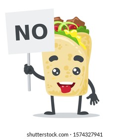 vector illustration of cute kebab mascot (character) holding sign on white background