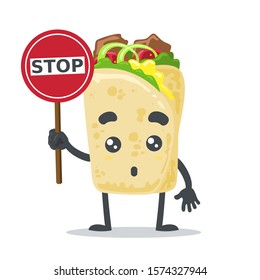 vector illustration of cute kebab mascot (character) holding sign on white background