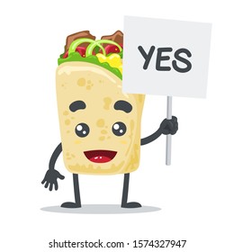 vector illustration of cute kebab mascot (character) holding sign on white background