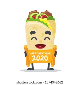 vector illustration of cute kebab mascot (character) celebrating New Year