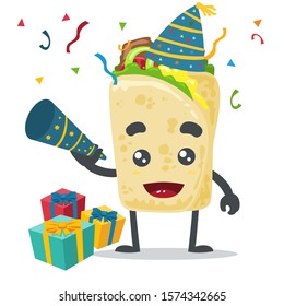 vector illustration of cute kebab mascot (character) celebrating New Year