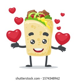 vector illustration of cute kebab mascot (character) bring heart (love)