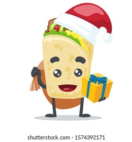 vector illustration of cute kebab mascot (character) wearing santa hat