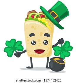 vector illustration of cute kebab mascot (character) wearing shamrock hat