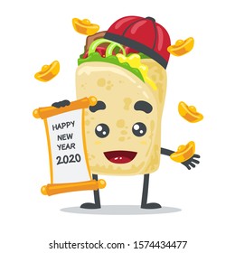 vector illustration of cute kebab mascot (character) selebrating china new year