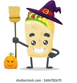 vector illustration of cute kebab mascot or character wearing witch costume