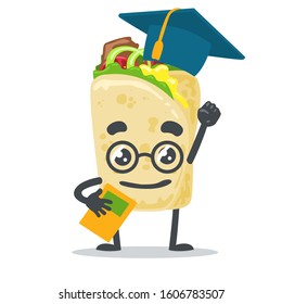 vector illustration of cute kebab mascot or character wearing graduation costume