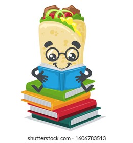 vector illustration of cute kebab mascot or character read book