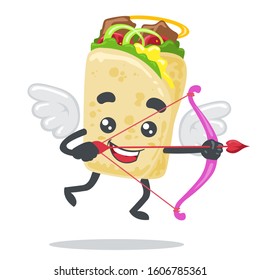 vector illustration of cute kebab mascot or character wearing cupid costume and holding bow and arrow