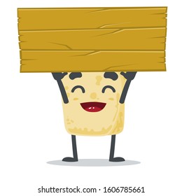 vector illustration of cute kebab mascot or character holding wooden sign