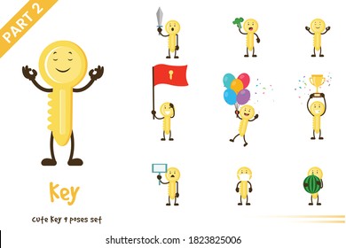 Vector illustration of cute key poses set. Isolated on white background.