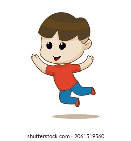 Vector illustration of cute kid jumping, portrait of boy smiling loosely, cute kid with funny pose happy expression