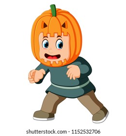 vector illustration of Cute Kid Wearing Scarecrow Costume