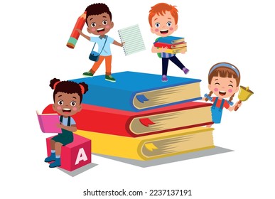 Vector illustration of cute kids with Abc blocks, abc letters