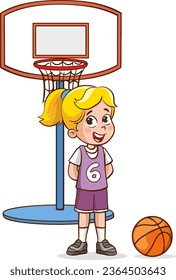 Vector illustration of cute kids basketball player