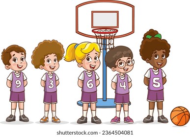 Vector illustration of cute kids basketball team