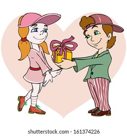 Vector illustration, cute kids celebrating Valentine's day, card concept.