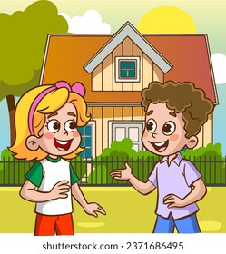 vector illustration of cute kids chatting