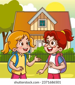 vector illustration of cute kids chatting