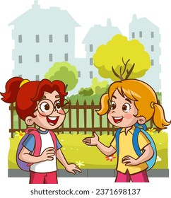 vector illustration of cute kids chatting