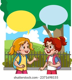 vector illustration of cute kids chatting