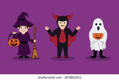 Vector illustration of cute kids in halloween costume. Good for halloween characters, halloween item, etc.