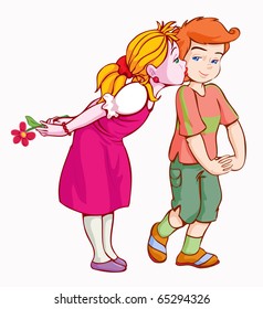 vector illustration, cute kids inlove, cartoon concept, white background.