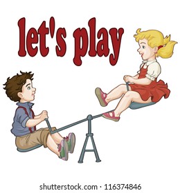 Vector illustration, cute kids playing, card concept, white background.