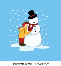 vector illustration of cute kids playing in snow. Suitable for snowing season character, etc.
